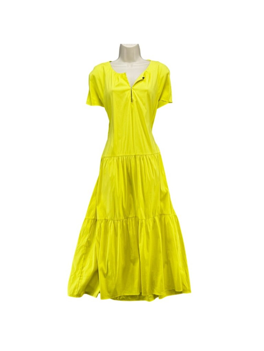 Elena Miro Tiered Maxi Dress Yellow Short Sleeve Pleated Pockets Sundress Size 8